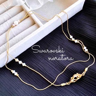 スワロフスキー(SWAROVSKI)のマスクホルダー　マスクストラップ　マスク　スワロフスキー　パールストラップ　秋(ネックレス)