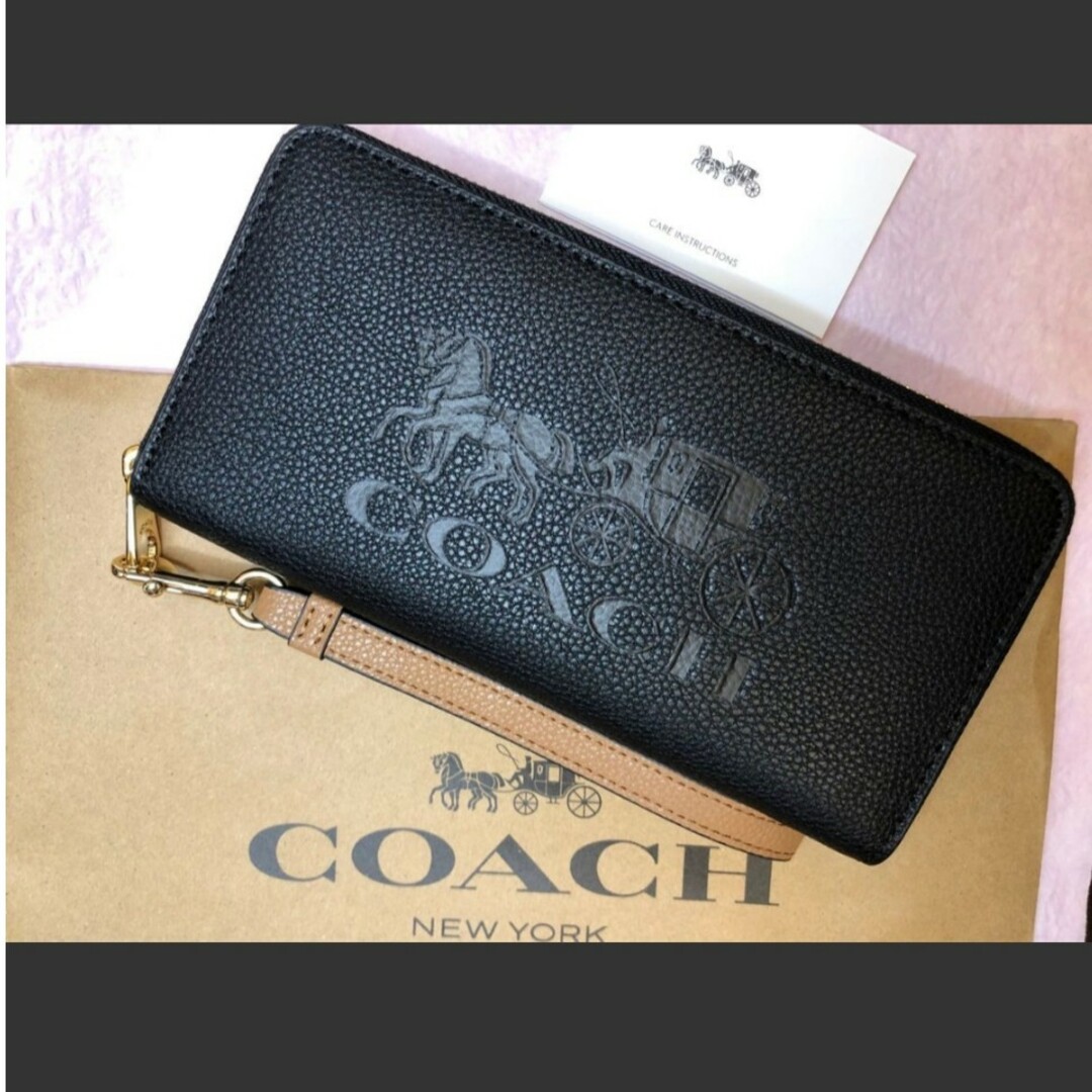 新品未使用　COACH　長財布　ラウンドファスナー　ブラック　レッド　レディース