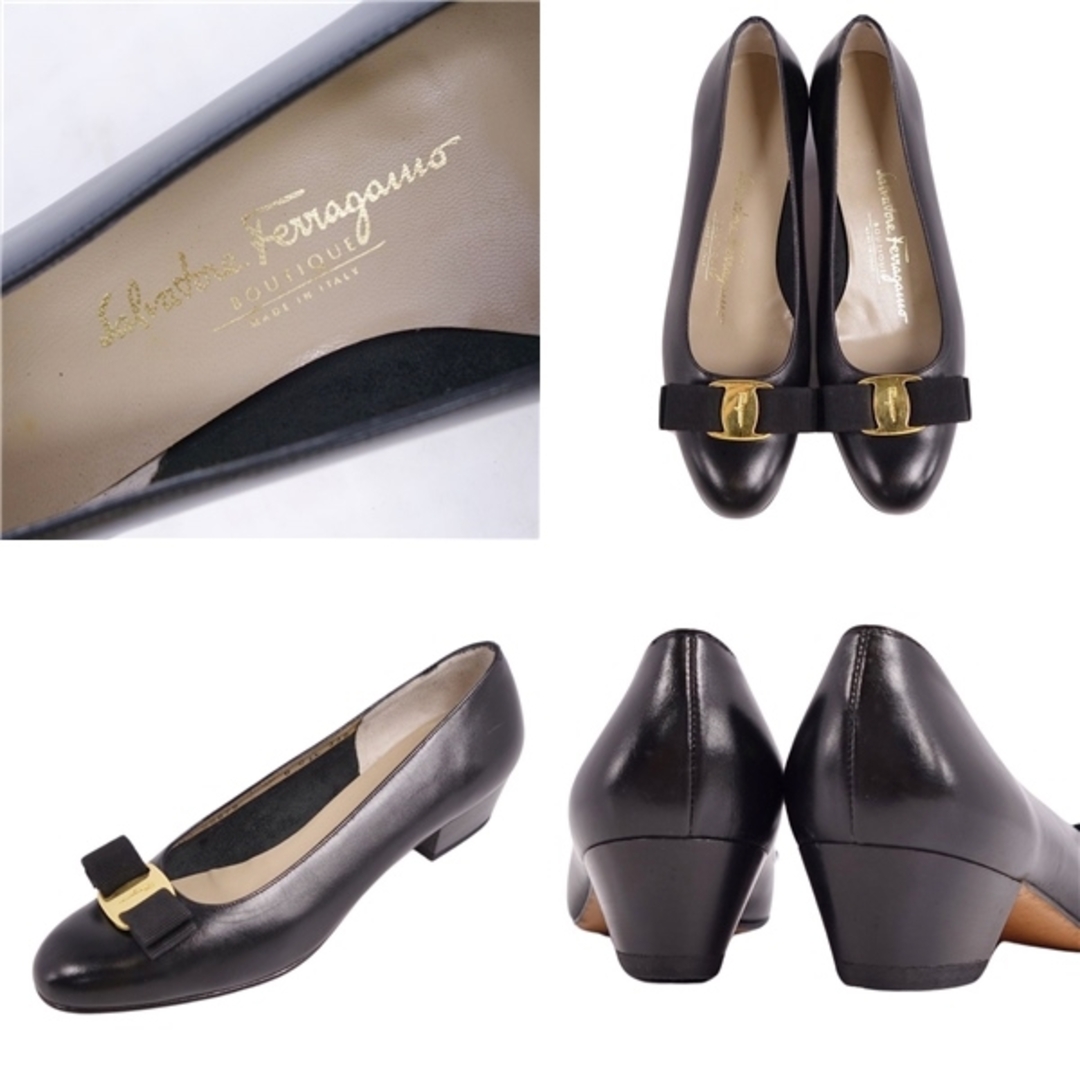 Salvatore Ferragamo(サルヴァトーレフェラガモ)の未使用 サルヴァトーレ フェラガモ Salvatore Ferragamo パンプス ヴァラリボン カーフレザー ヒール シューズ 靴 レディース 6C(23.5cm相当) ブラック レディースの靴/シューズ(ハイヒール/パンプス)の商品写真