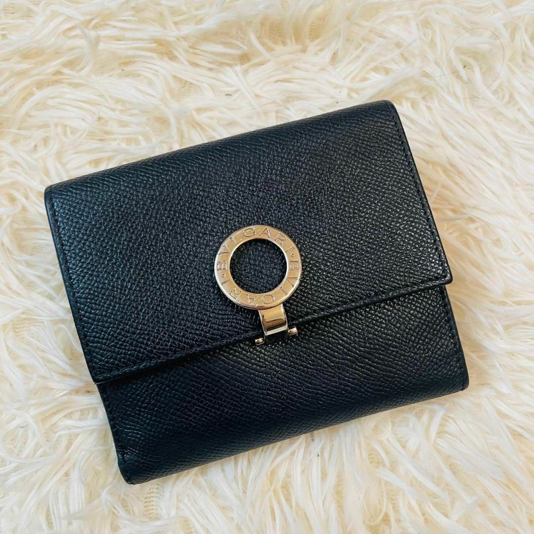 美品＊BVLGARI 折り財布 クリップ レザー ブラックシルバー ビーゼロワン折り財布