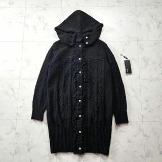 ルネ(René)の【極美品】ルネ　パール　コート　ケーブル　ニット　フード付き　カシミヤ　黒(ロングコート)