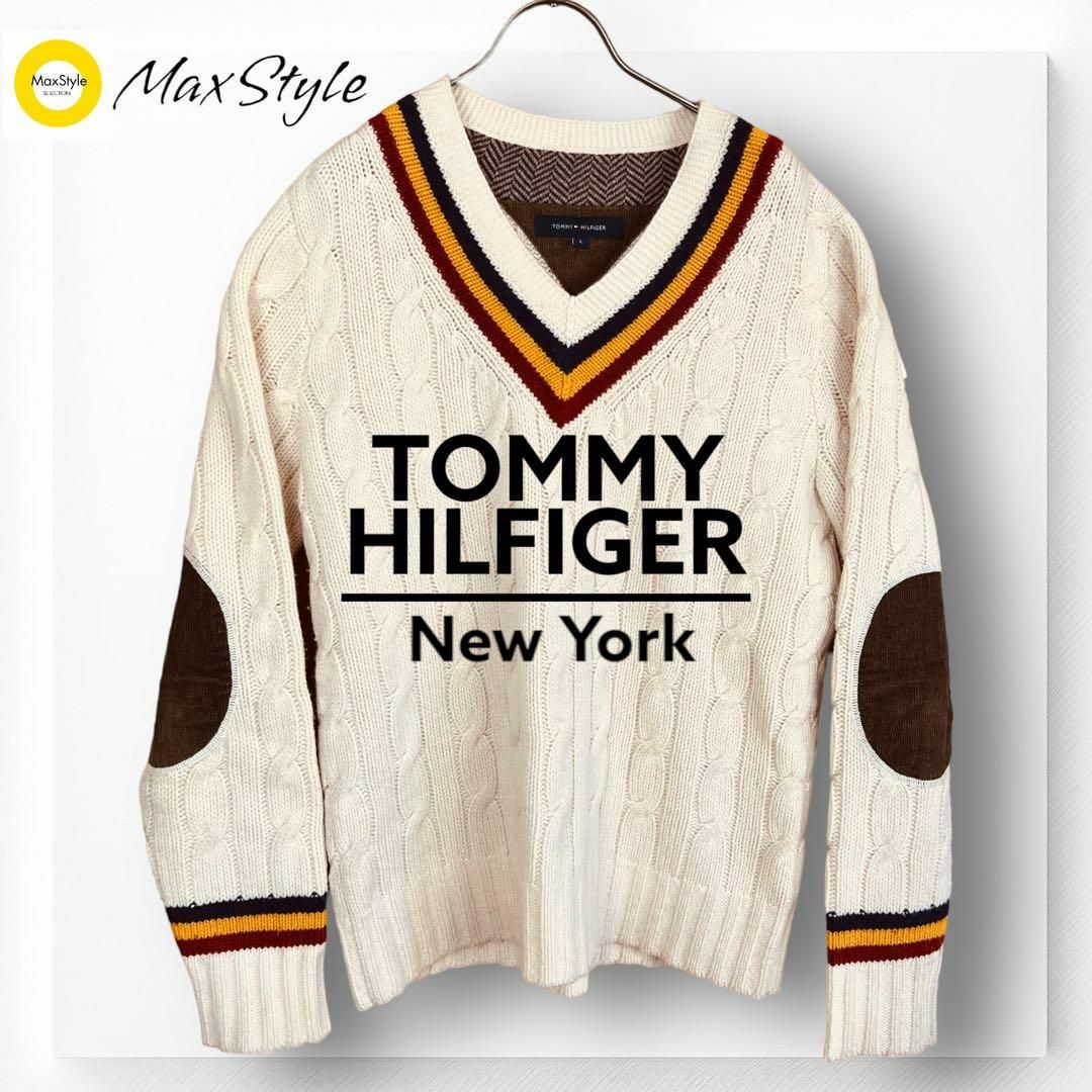 TOMMY HILFIGER(トミーヒルフィガー)の【トミーヒルフィガー】ケーブルニット セーター 厚手 ウール Vネック メンズ メンズのトップス(ニット/セーター)の商品写真