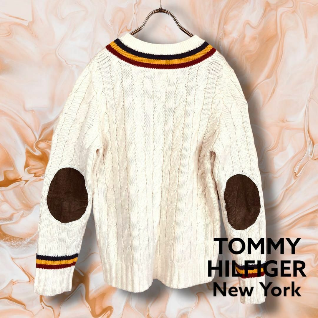 TOMMY HILFIGER(トミーヒルフィガー)の【トミーヒルフィガー】ケーブルニット セーター 厚手 ウール Vネック メンズ メンズのトップス(ニット/セーター)の商品写真