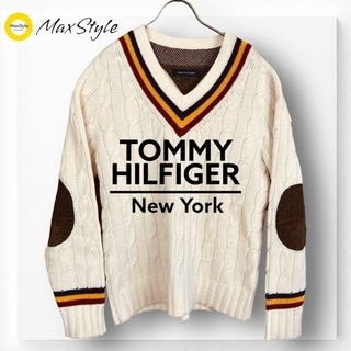 トミーヒルフィガー(TOMMY HILFIGER)の【トミーヒルフィガー】ケーブルニット セーター 厚手 ウール Vネック メンズ(ニット/セーター)