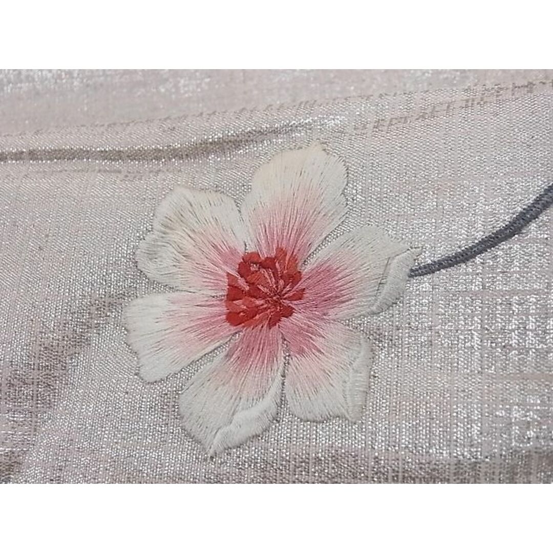 平和屋-こころ店■太鼓柄袋帯 刺繍 草花文 銀糸 正絹 逸品 A-az4852
