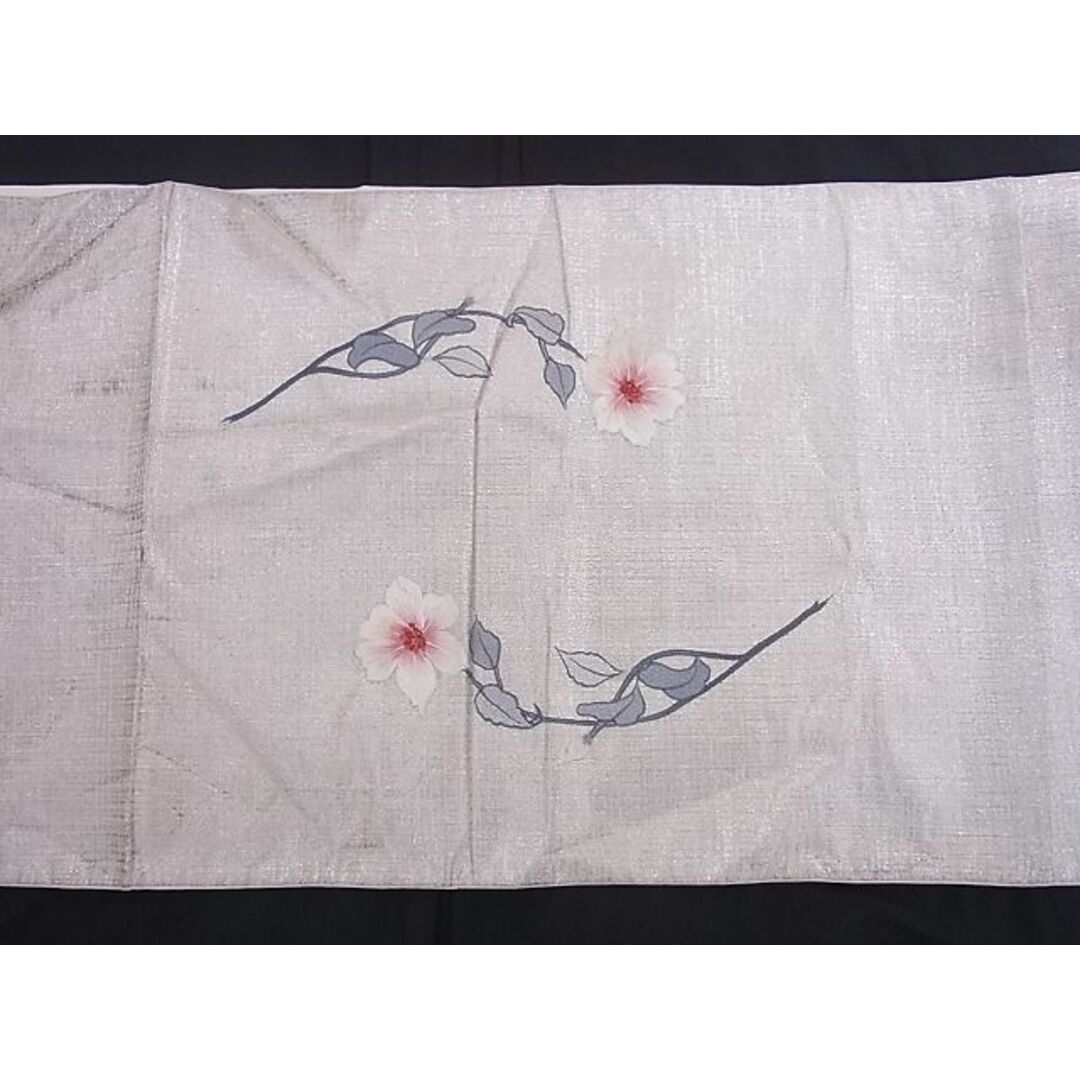 平和屋-こころ店■太鼓柄袋帯 刺繍 草花文 銀糸 正絹 逸品 A-az4852