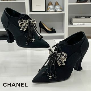 シャネル(CHANEL)の7147 未使用 シャネル ファブリック ココマーク ビジュー リボン ブーティ(ブーティ)