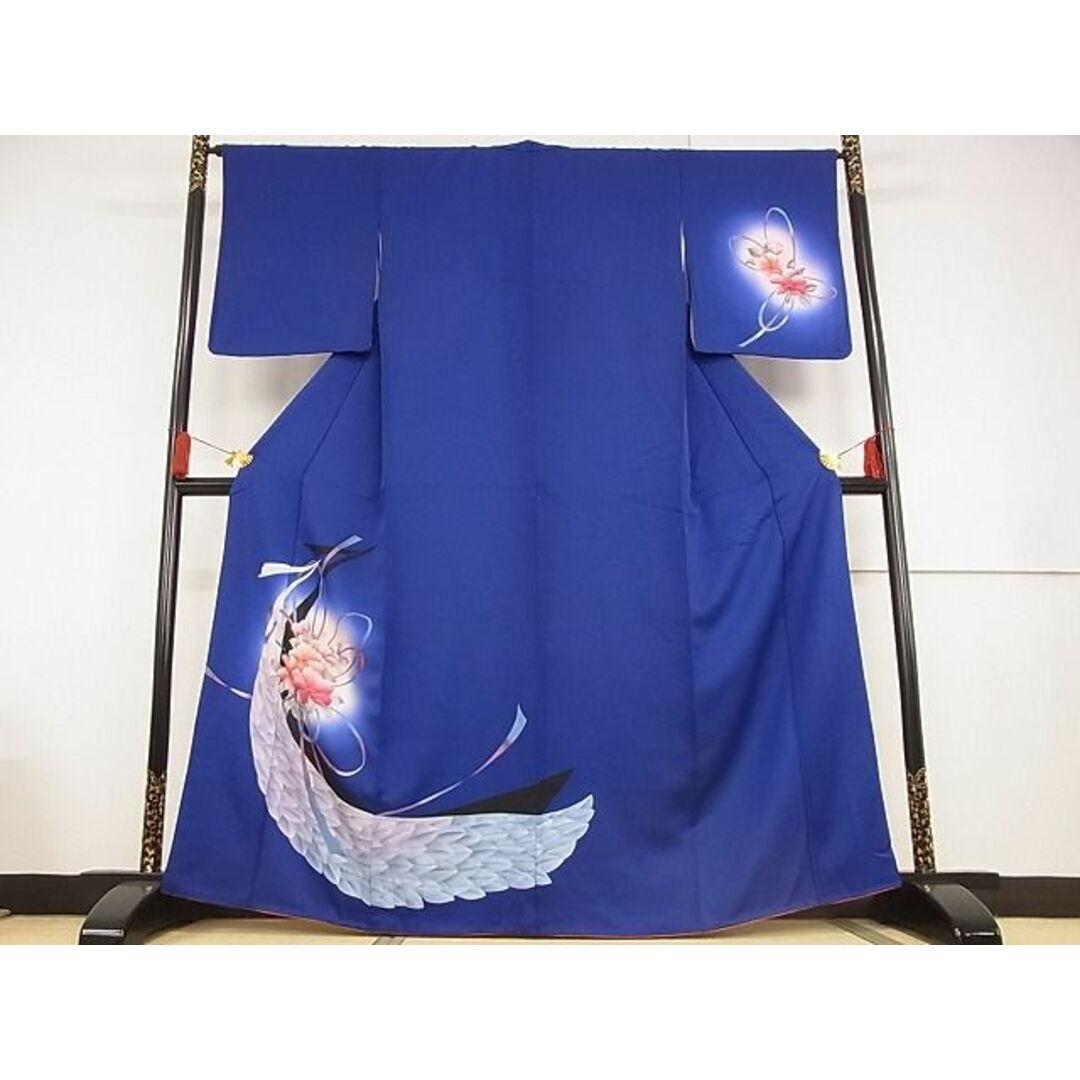 平和屋-こころ店■訪問着 孔雀花文 暈し染め 金彩 着丈160.5cm 裄丈64cm 正絹 逸品 A-ja4205