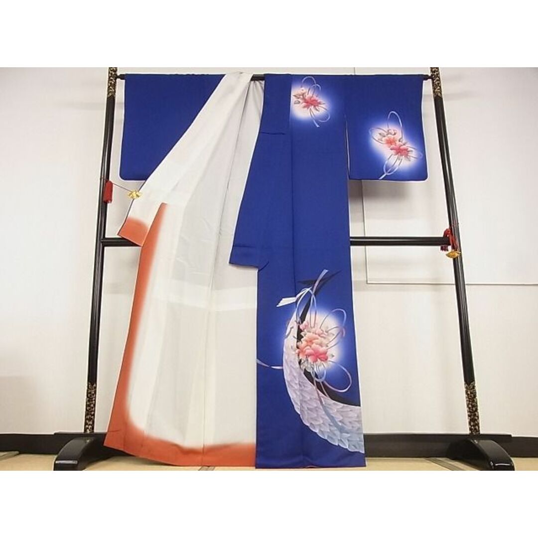 平和屋-こころ店■訪問着 孔雀花文 暈し染め 金彩 着丈160.5cm 裄丈64cm 正絹 逸品 A-ja4205