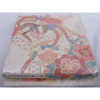 平和屋-こころ店■西陣 あづみ野謹製 砂金綴れ 六通柄袋帯 横段文 金銀糸 ワンポイント 鳳凰 正絹 逸品 未使用 A-ta6636