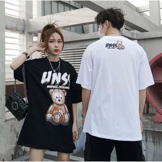 Tシャツ　ビッグシルエット　オーバーサイズ　半袖　メンズ　レディース　黒　白(Tシャツ(半袖/袖なし))