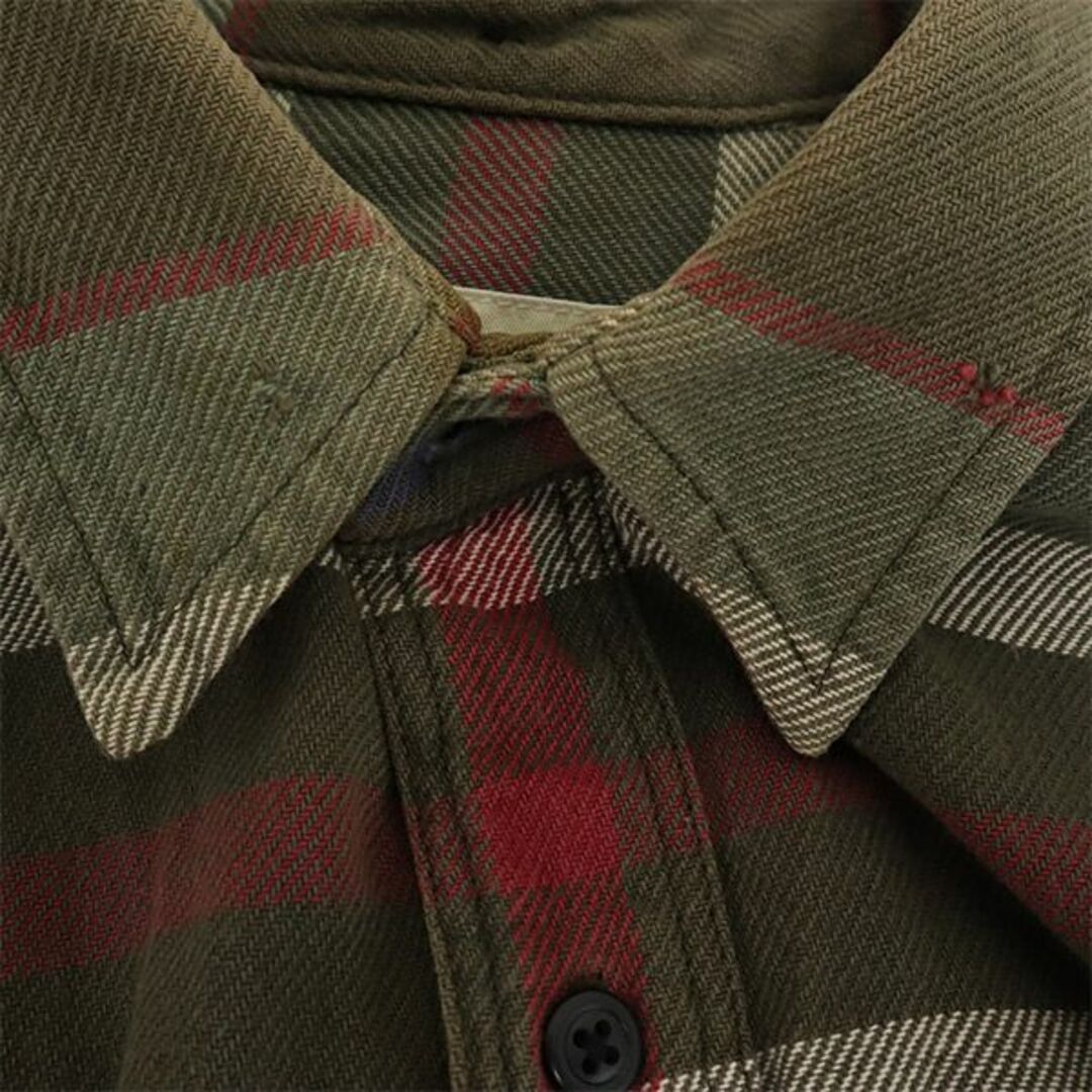 90～00s エディーバウアー 刺繍ロゴ 厚手 長袖シャツ オリーブグリーン L