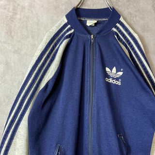 【高級感抜群ベロア◎】adidasノーカラートラックジャケットネイビー刺繍