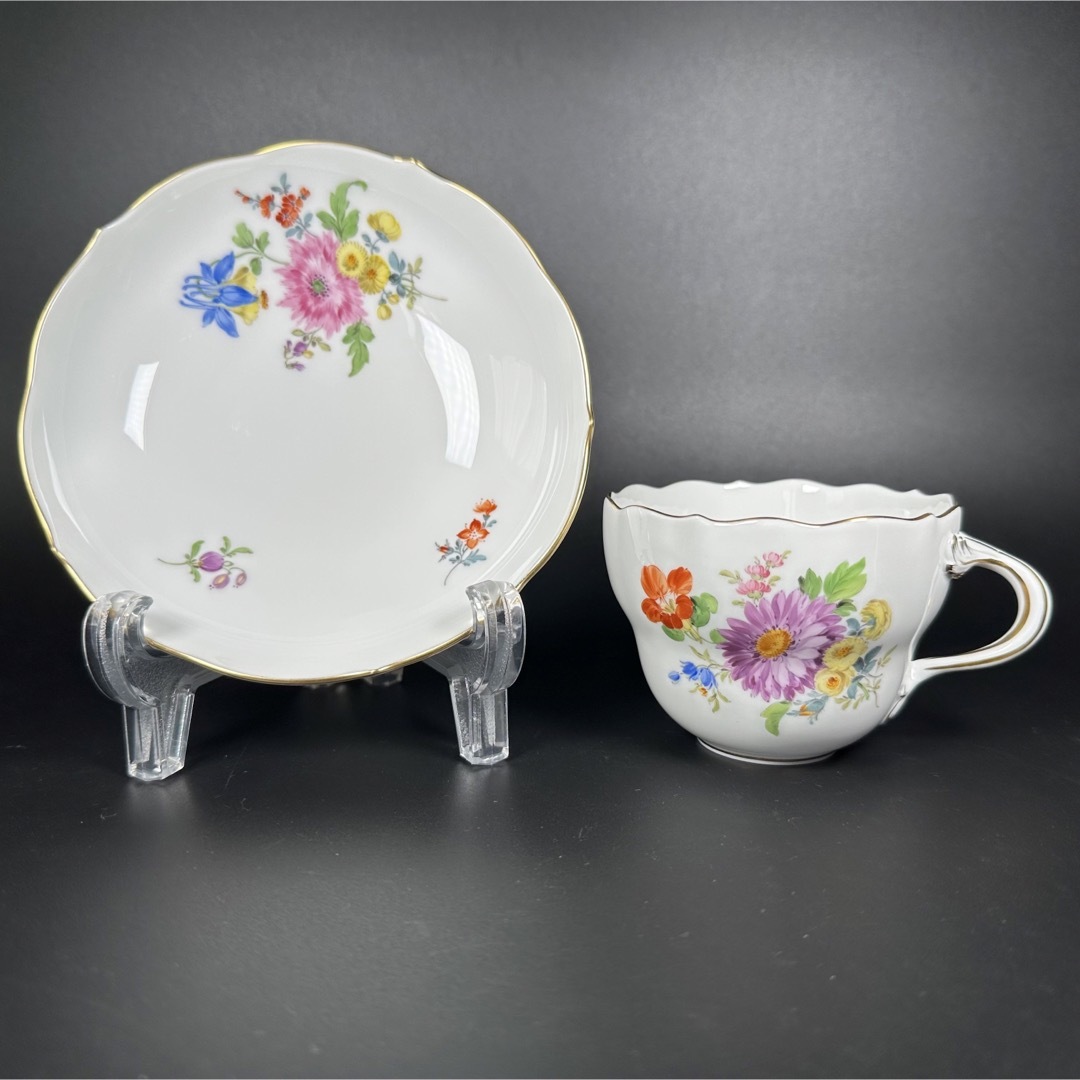 マイセン 5つ花 アスター キンポウゲのコーヒーカップ&ソーサー1客、1