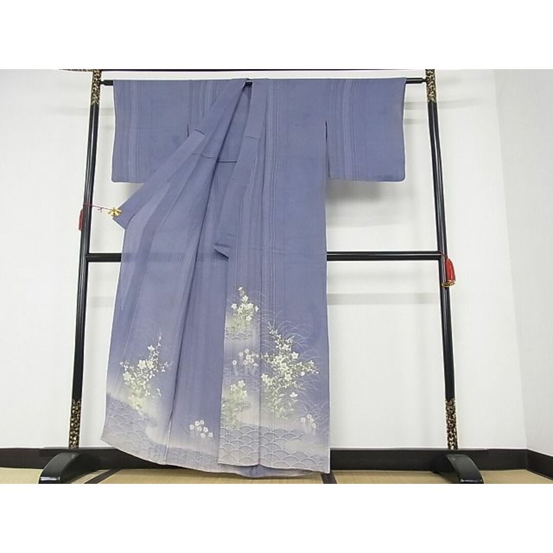 平和屋-こころ店■夏物 訪問着 刺繍 草花文 銀糸 着丈157.5cm 裄丈64.5cm 正絹 逸品 A-ck4120