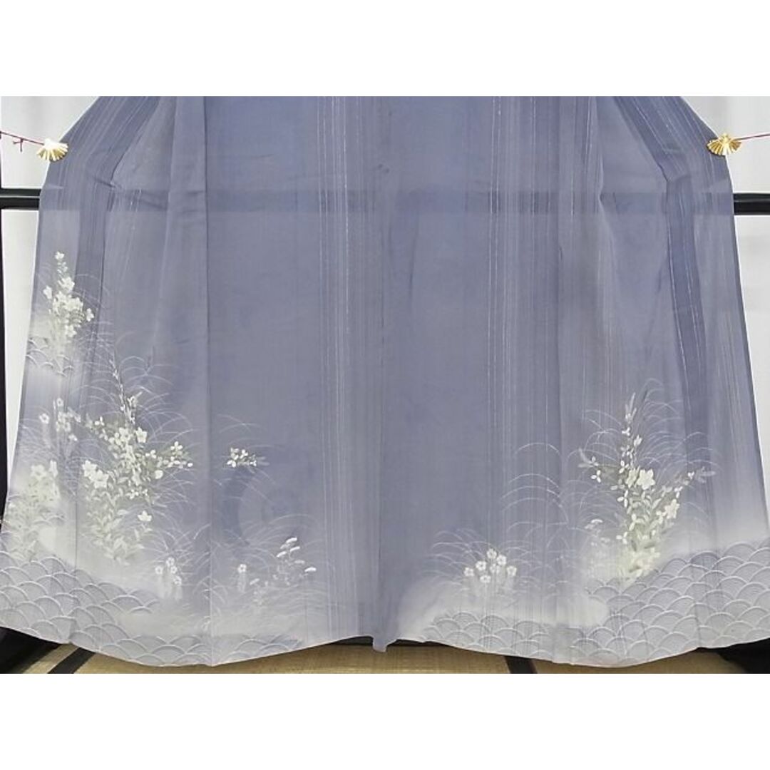平和屋-こころ店■夏物 訪問着 刺繍 草花文 銀糸 着丈157.5cm 裄丈64.5cm 正絹 逸品 A-ck4120