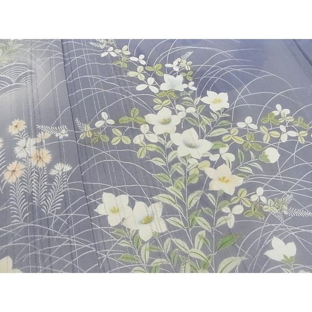 平和屋-こころ店■夏物 訪問着 刺繍 草花文 銀糸 着丈157.5cm 裄丈64.5cm 正絹 逸品 A-ck4120