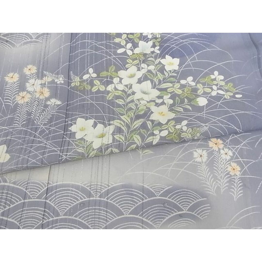 平和屋-こころ店■夏物 訪問着 刺繍 草花文 銀糸 着丈157.5cm 裄丈64.5cm 正絹 逸品 A-ck4120