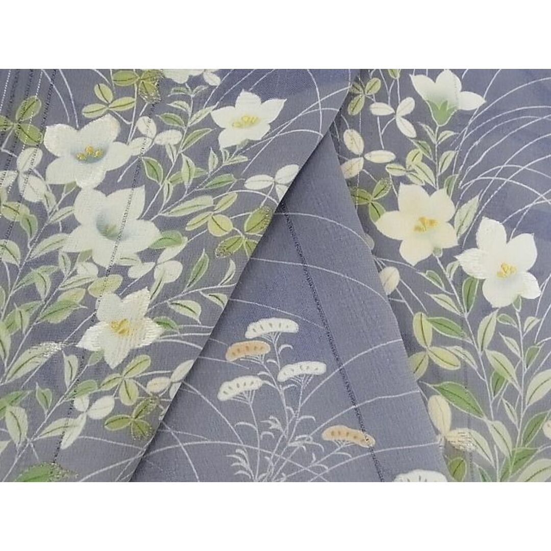 平和屋-こころ店■夏物 訪問着 刺繍 草花文 銀糸 着丈157.5cm 裄丈64.5cm 正絹 逸品 A-ck4120