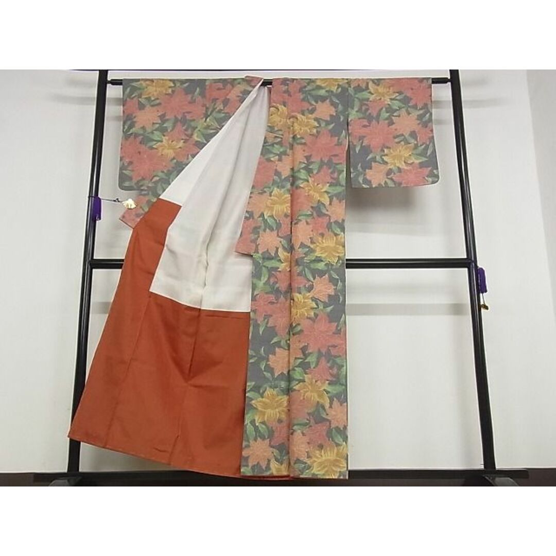 平和屋-こころ店■上質な紬 風景草花文 着丈162.5cm 裄丈64cm 正絹 逸品 未使用 A-ta5923