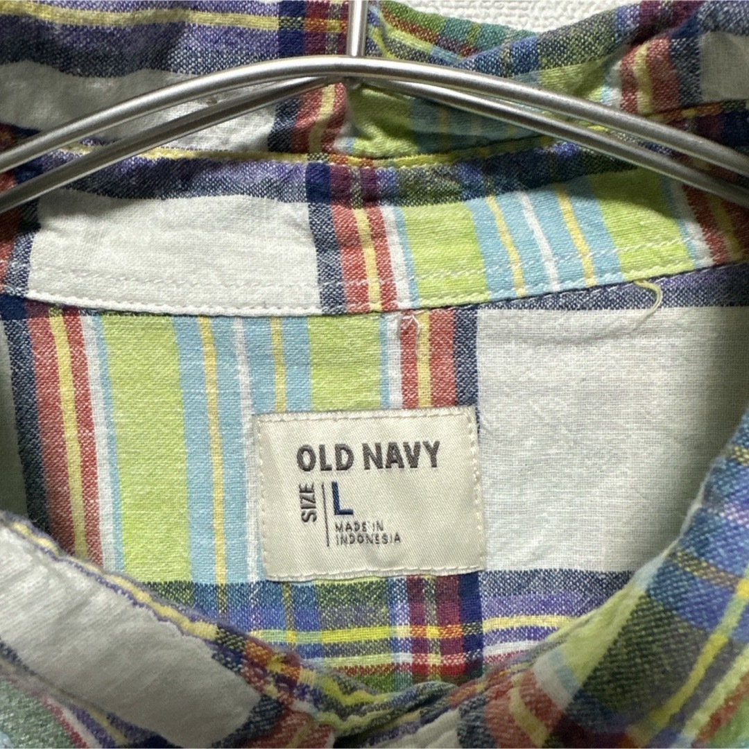 Old Navy(オールドネイビー)のOLD NAVY オールドネイビー リネン チェックシャツ ビッグサイズ 古着 メンズのトップス(シャツ)の商品写真