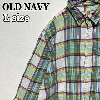 オールドネイビー(Old Navy)のOLD NAVY オールドネイビー リネン チェックシャツ ビッグサイズ 古着(シャツ)