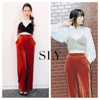 スライ(SLY)のSLY ベロアワイドパンツ　オレンジ(カジュアルパンツ)