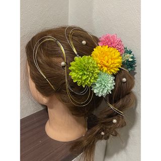 髪飾り 紐アレンジ　成人式　卒業式　【一品のみ】(ヘアピン)