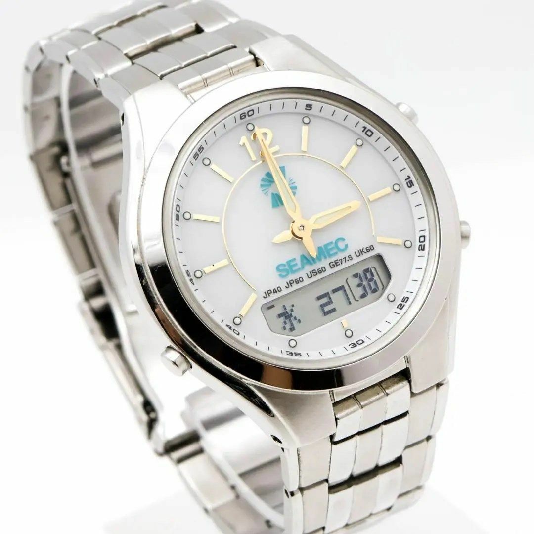 《美品》CASIO LINEAGE 腕時計 ホワイト 電波ソーラー セラミックj