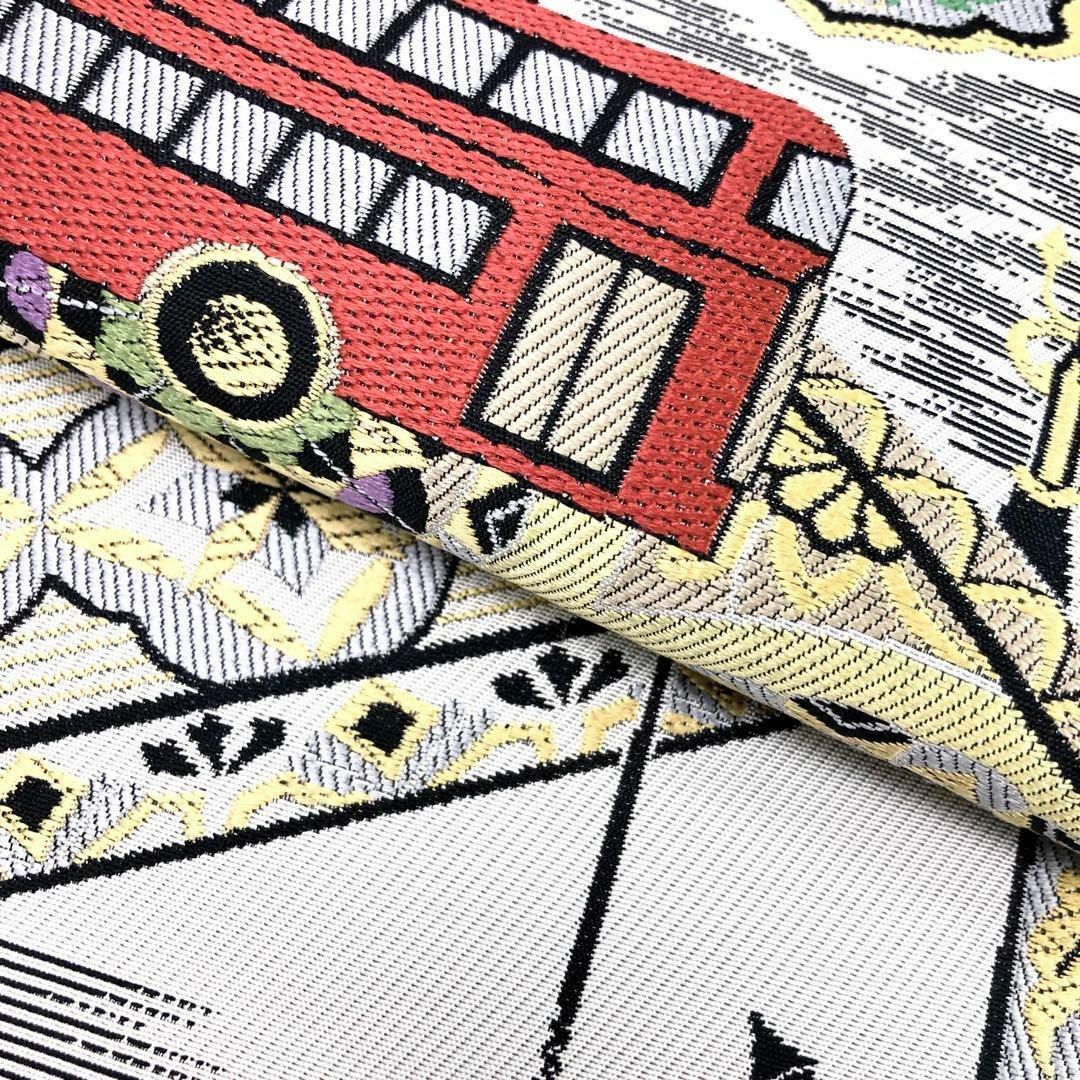 O-2966 袋帯 西陣 大光織物 風通織 ロンドンの風景 時計台 バス 証紙付