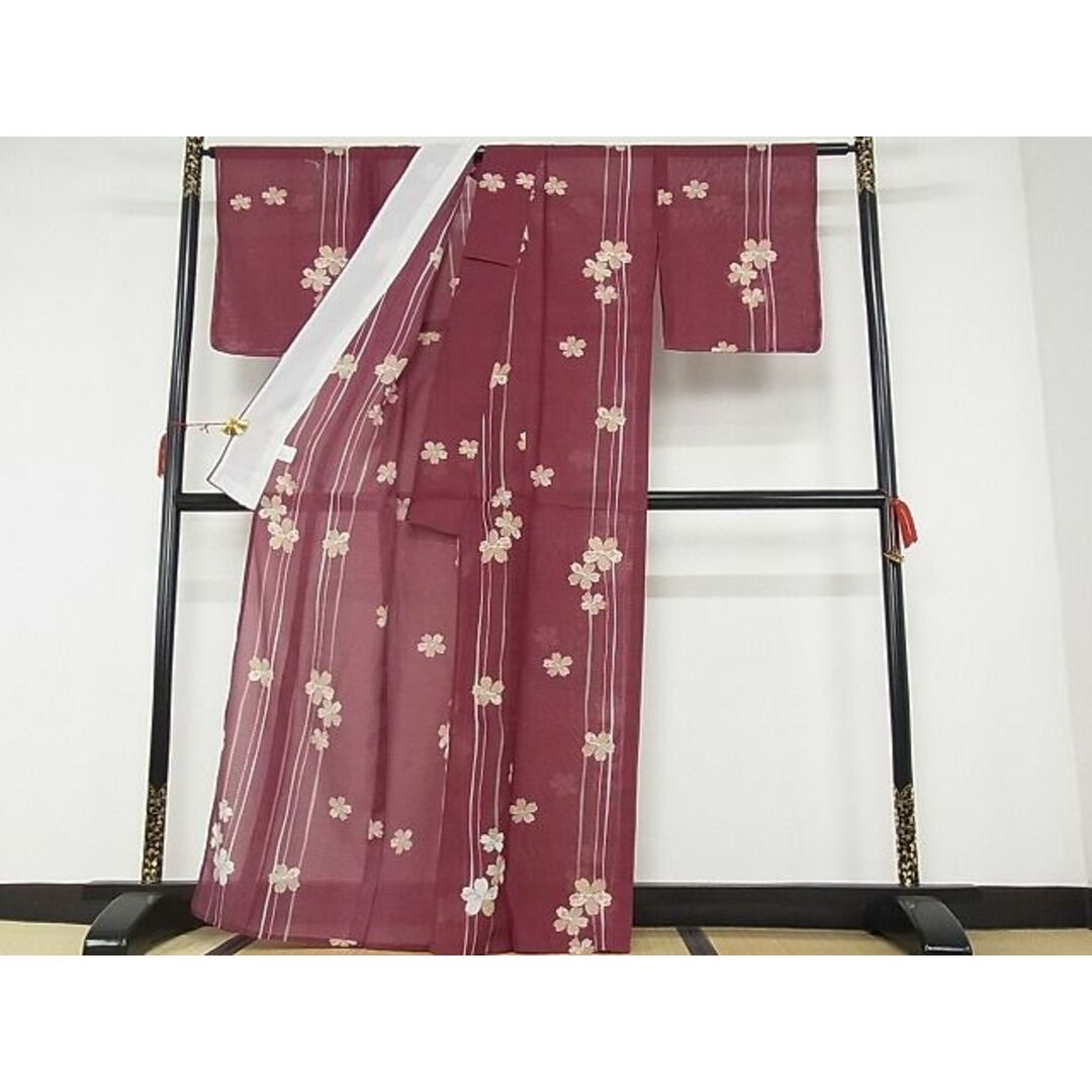 平和屋-こころ店□夏物 小紋・浴衣兼用 紅梅織 舞花文 桜 着丈162.5cm ...