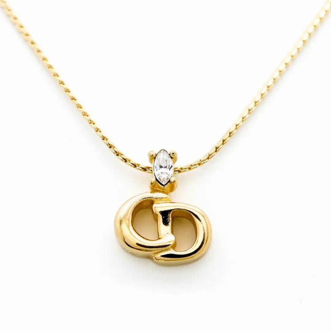 美品》Christian Dior ネックレス ゴールド ロゴ ストーン b - ネックレス