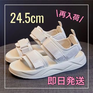 スポーツサンダル 24.5cm ホワイト 厚底 サンダル 韓国 スポサン(サンダル)