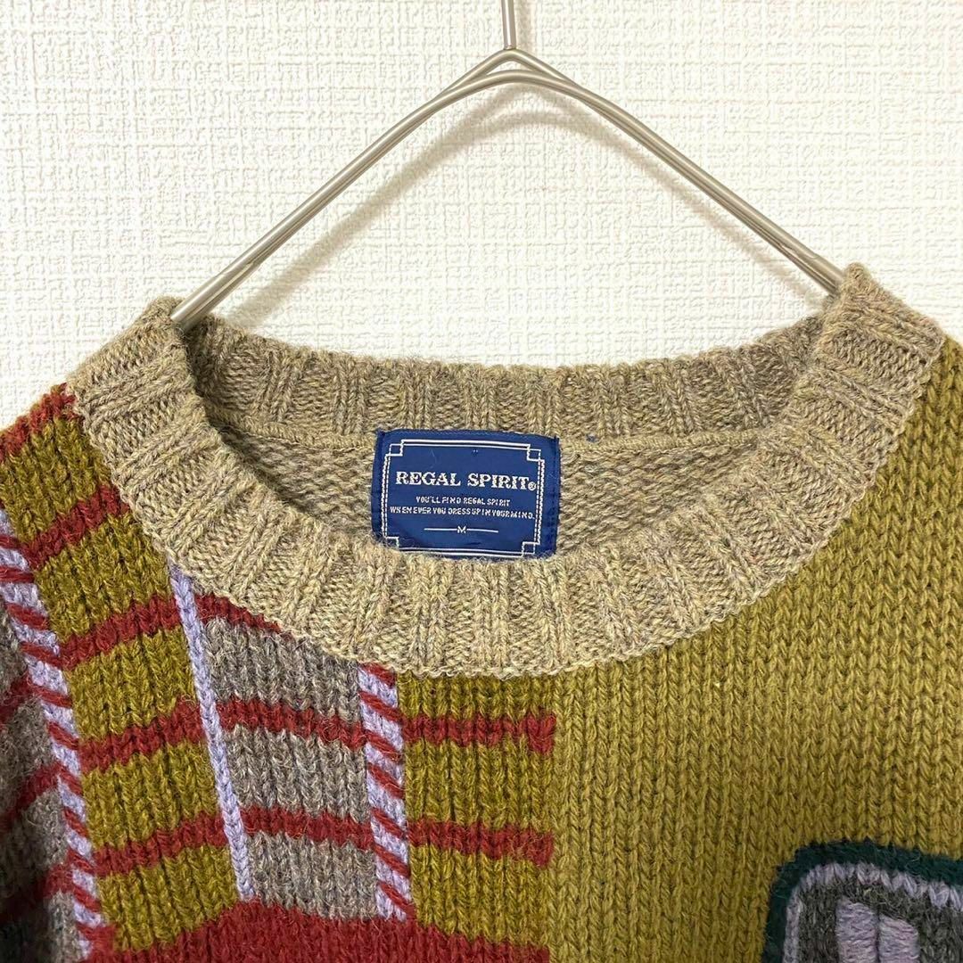 natuRAL vintage(ナチュラルヴィンテージ)のニット セーター クルーネック サッカー刺繍 太アーム M ウール メンズのトップス(ニット/セーター)の商品写真