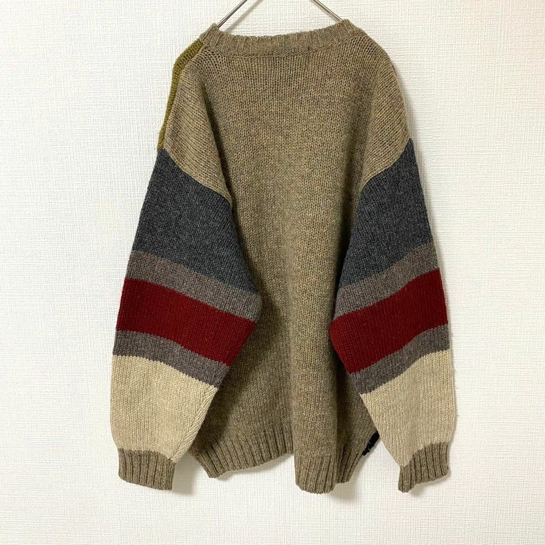 natuRAL vintage(ナチュラルヴィンテージ)のニット セーター クルーネック サッカー刺繍 太アーム M ウール メンズのトップス(ニット/セーター)の商品写真