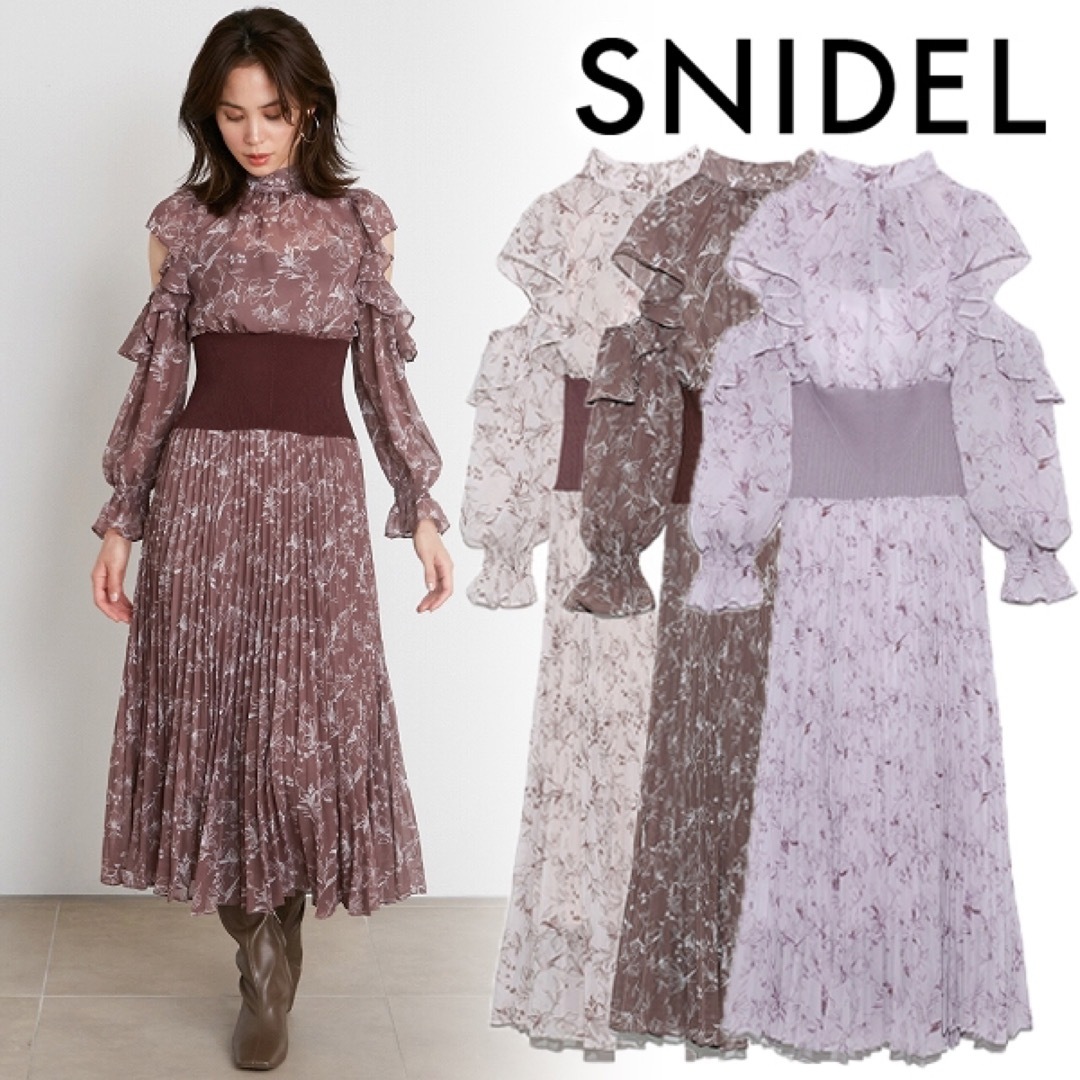 snidel スナイデル ウエストリブフレアスリーブプリーツワンピースの ... ウエストリブフレアスリーブプリーツワンピース