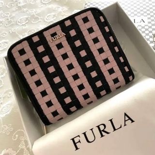 フルラ(Furla)のフルラチェック柄レザーコンパクト財布　ピンク×ブラック　未使用(財布)