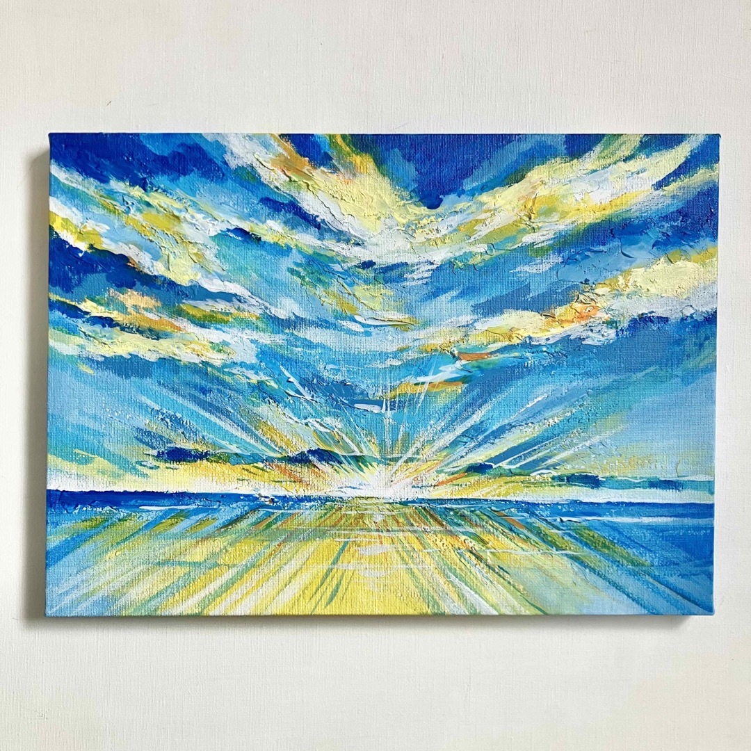 sunrise＊4号サイズ　絵画　風景画　海　空　テクスチャーアート　抽象画