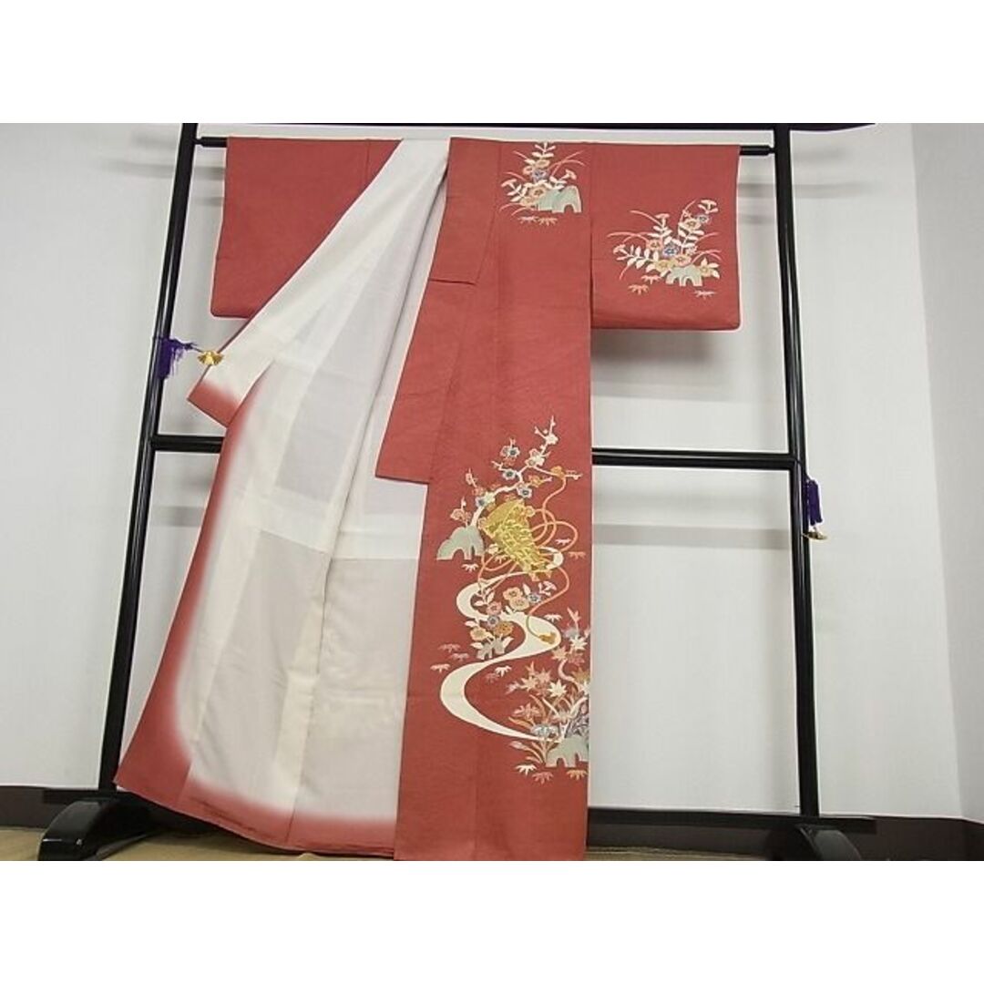 平和屋-こころ店■極上　小紋　南天文　金彩　着丈167cm　裄丈68cm　正絹　逸品　未使用　3kk1664