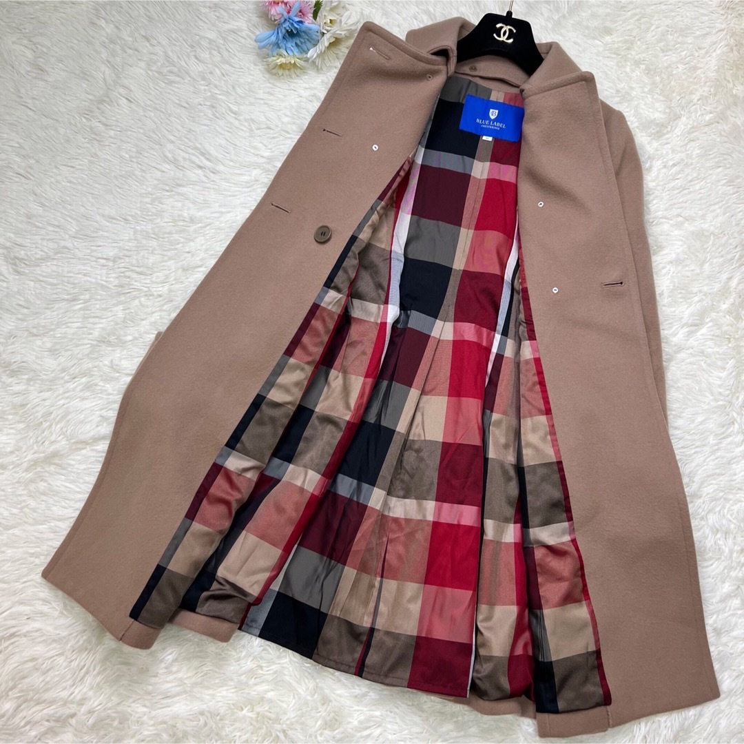 極美品 ブルーレーベルクレストブリッジ チェック メルトン ロング