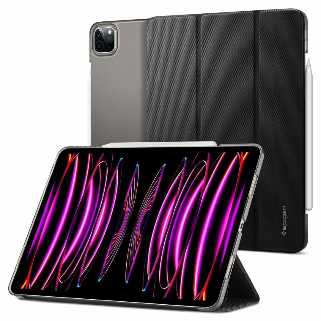 【色: ブラック】Spigen iPad Pro 11 ケース 三つ折り スタン