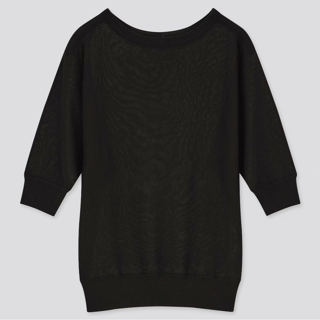 UNIQLO(ユニクロ)のユニクロ ライトシアーボートネックセーター 5分袖 XL ブラック レディースのトップス(ニット/セーター)の商品写真