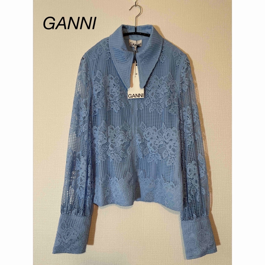 GANNI ガニー フラワーレース ジップアップシャツ