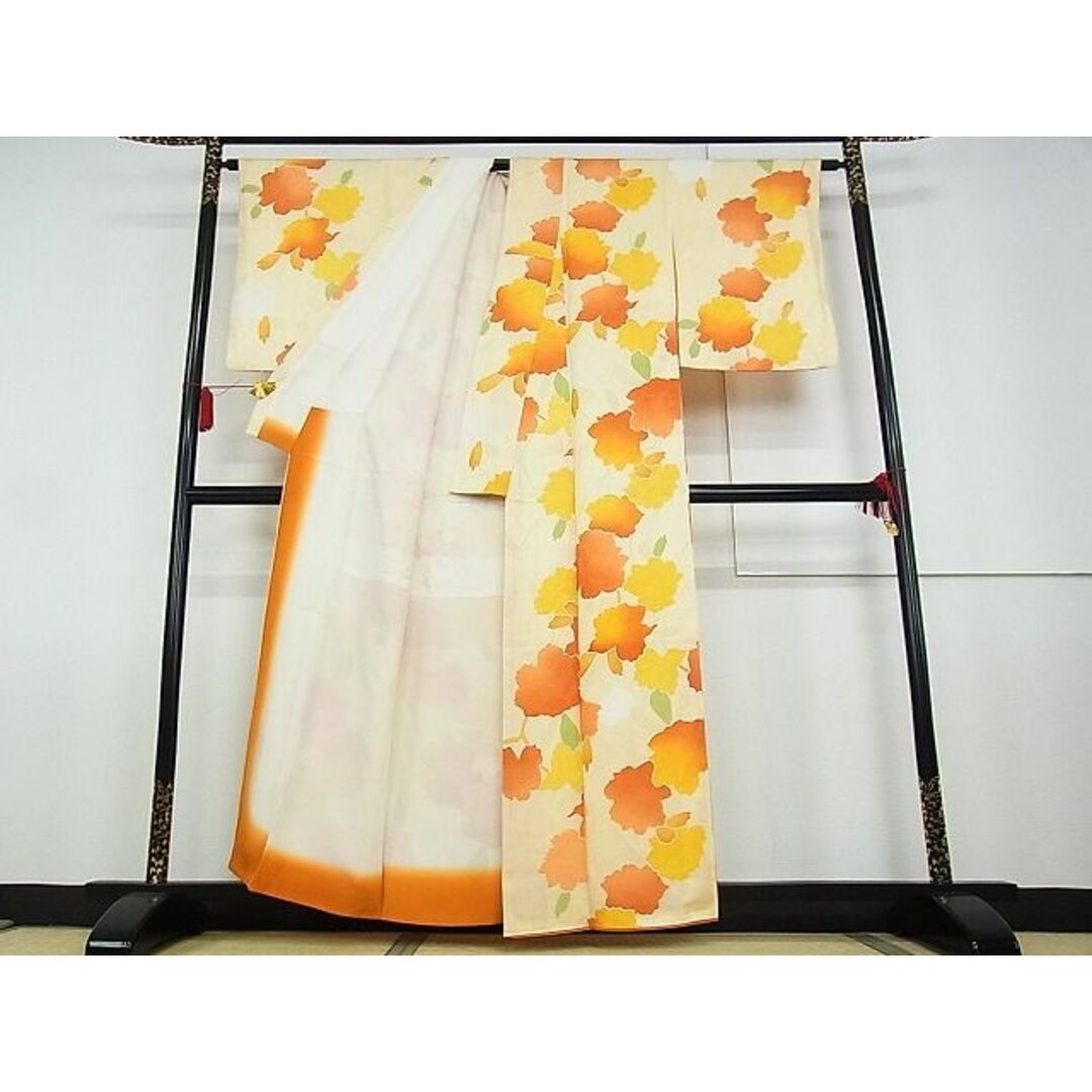 平和屋-こころ店■上質な小紋 地紋起こし 草花文 着丈157cm 裄丈64cm 正絹 逸品 A-ja4451