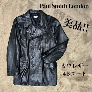 本革 Paul Smith London カウレザー 4B ダブル レザーコート-