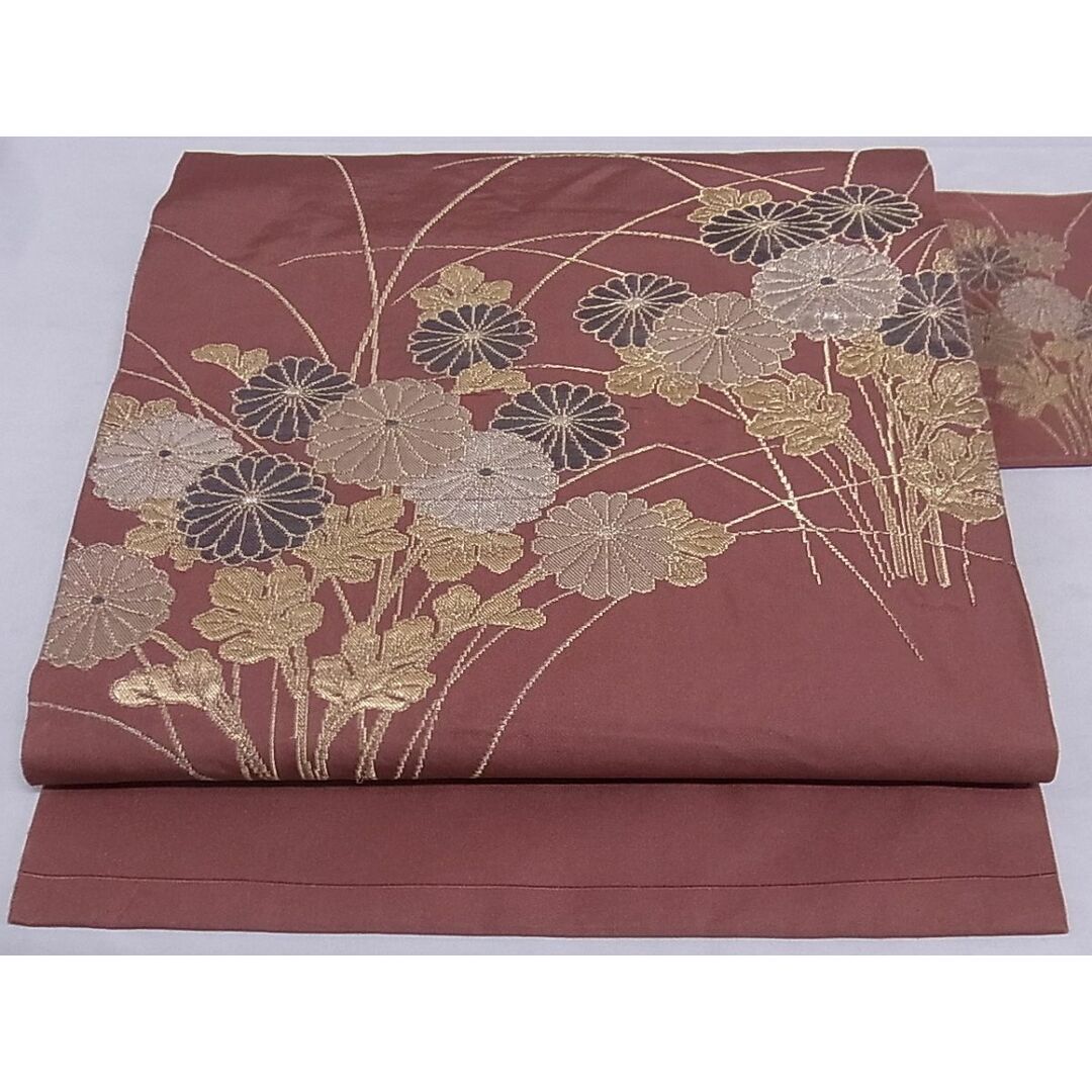 平和屋-こころ店■九寸名古屋帯 草花文 金銀糸 正絹 逸品 A-sx6877