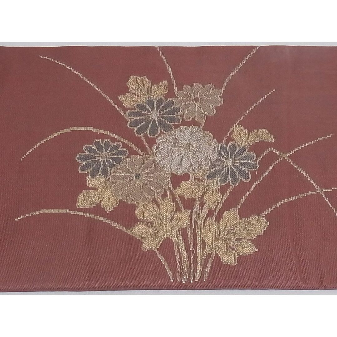 平和屋-こころ店■九寸名古屋帯 草花文 金銀糸 正絹 逸品 A-sx6877