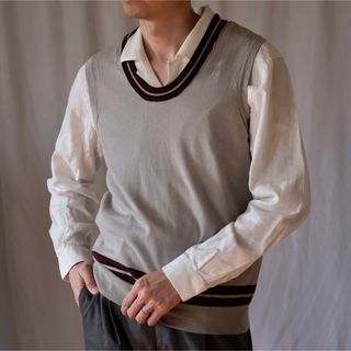 エルメス(Hermes)のHERMESエルメス カシミヤコットンニットチルデンベスト グレージュL(ベスト)