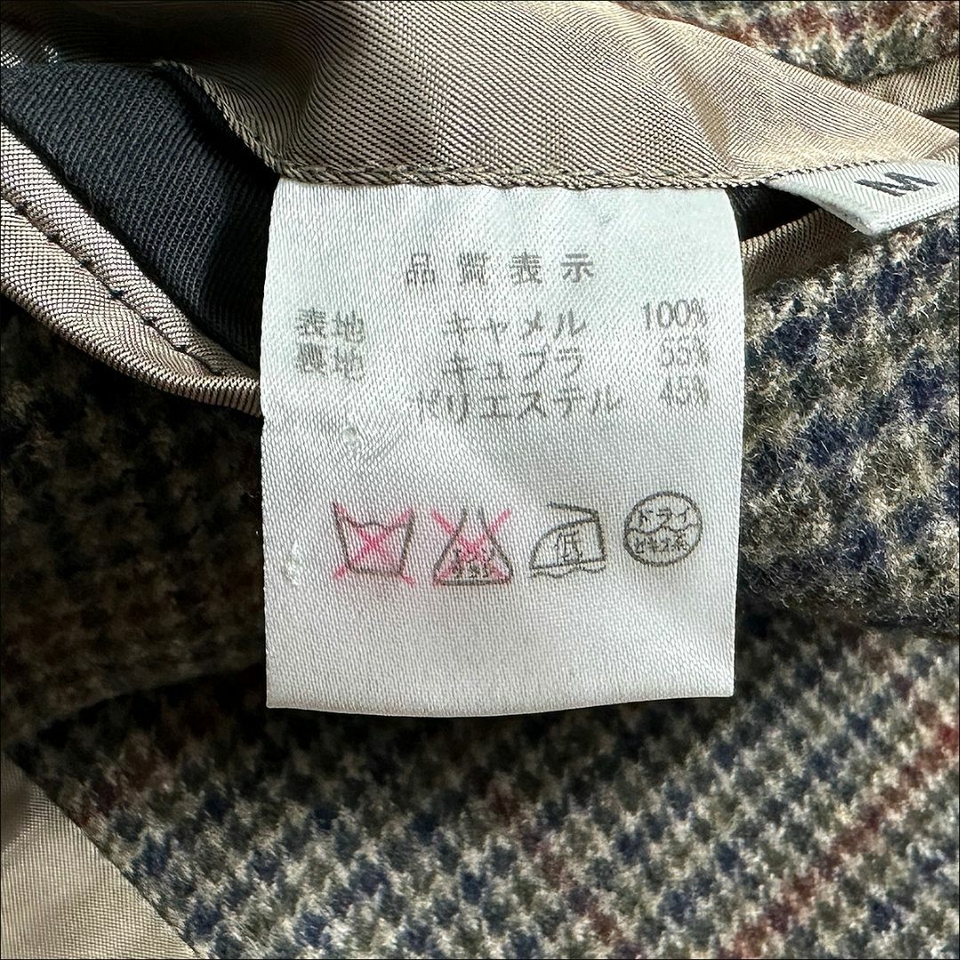 J7072美品 鎌倉シャツ キャメル100%チェック柄 テーラードジャケット茶M