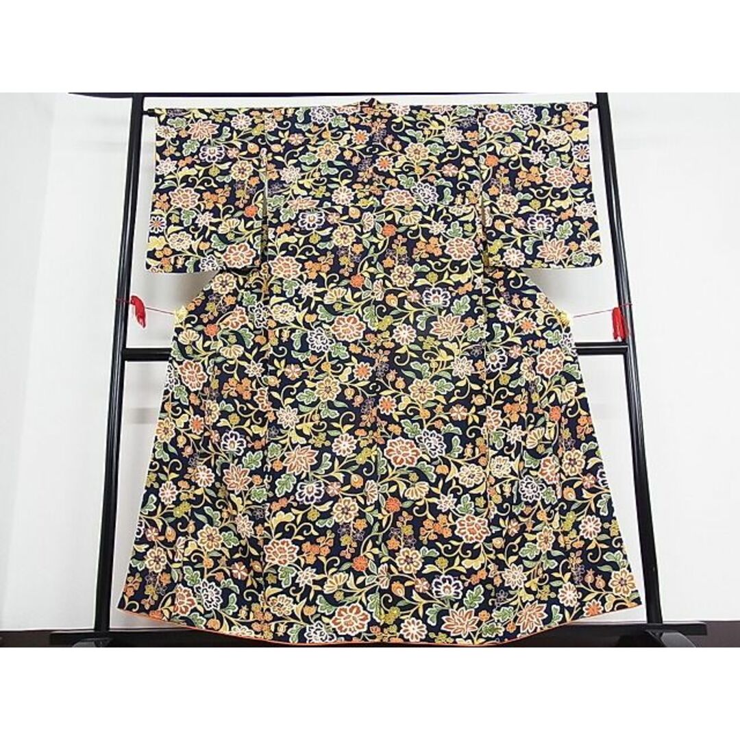 平和屋-こころ店□上質な小紋 花唐草文 着丈156cm 裄丈63.5cm 正絹 ...
